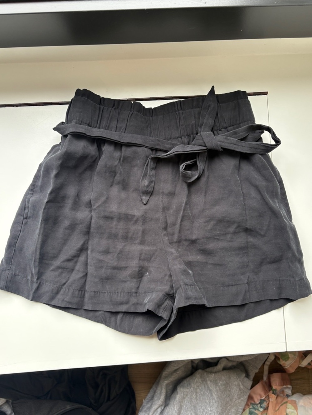BCBGMaxAzria Black High-Waist Paperbag Tie Shorts